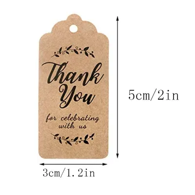 100Pcs Kraft Yellow White Gift Tags Thank You Paper Tags for Wedding Baby Shower Christmas Label Party Decorations