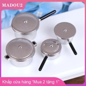 [COD] MADOU2 4 chiếc Bộ nồi mini Kim Loại thu nhỏ Nhà búp bê 1:12 đồ nội thất nhà bếp Nhà búp bê