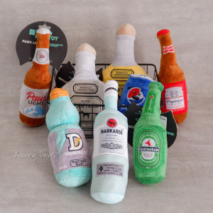 (Updated on 6/5/23) Squeaky Fuzzyard Dogorade Pupsi Canineken Pupweiser Barkardi Beer Wine Champagne Sparkling Juice Bottle Drink Cup Plush Pet Dog Puppy Cat Soft Toy with Squeaker Sound