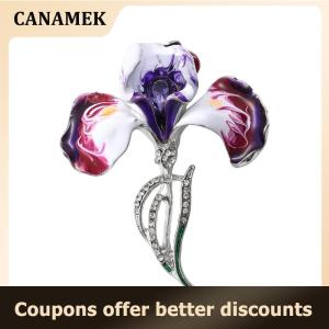 【 CANAMEK 】 Enamel Purple Orchid Flower Brooches Rhinestone Elegant Plants Brooch For Womens Clothes Backpack Pins Jewelry Accessory Gift
