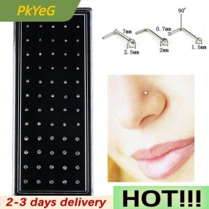 PkYeG 60PCS Set Stainless Steel CZ L Shape Nose Ring Body Stud