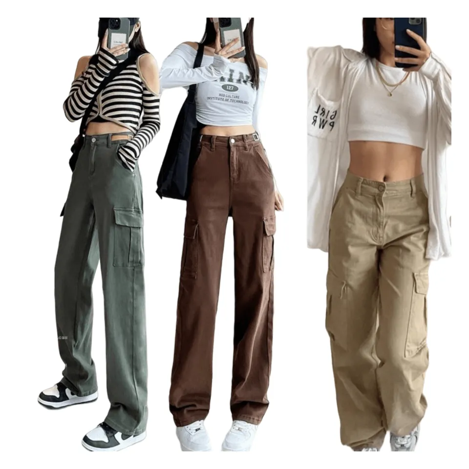 7 Color women 6 Pocket Cargo Pants Unisex Straight Casual Fashion Loose  Pants