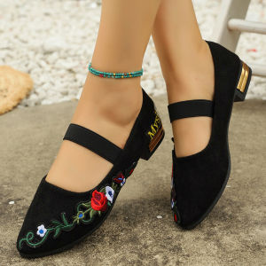 Free Shipping Plus-Size Printed Flats New Style Suede Pointed Toe Low Heel Slip-On Casual WomenS Flats Mom Shoes