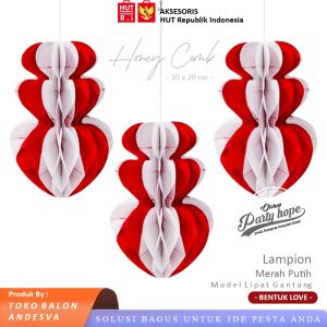 Lampion Lipat Love Merah Putih Dirgahayu 17 Agustus Dekorasi Gantungan HUT RI Honey comb Pompom Hati
