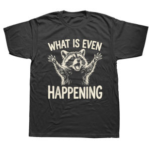 What is Even Happening Funny Raccoon Meme T-Shirt Vintage Summer Style Cotton Short Sleeve Oversized T-shirt Tops