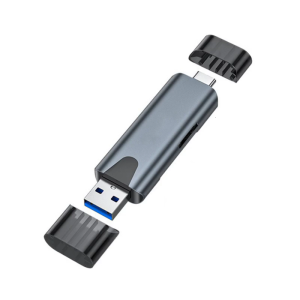 อะแดปเตอร์ USB C สล็อตคู่ที่อ่านทีเอฟสำหรับอุปกรณ์แท็บเล็ตโทรศัพท์รองรับการ์ดความจำ SDXC