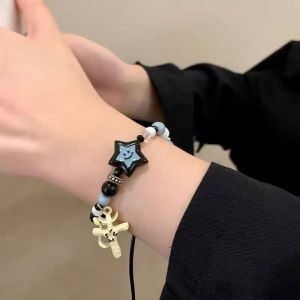 Sweet and cool smiley face lucky star black rope bracelet female personality niche beaded jewelry light luxury high-end temperament bracelet
