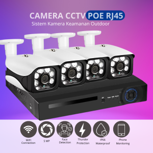 KERUI Paket CCTV POE NVR 8 Channel 4 kamera Mendeteksi Wajah
