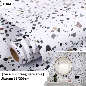 Stiker Marmer Lantai Anti Air Perekat Diri Kamar Mandi 3M Wallpaper Dinding Motif Terrazzo