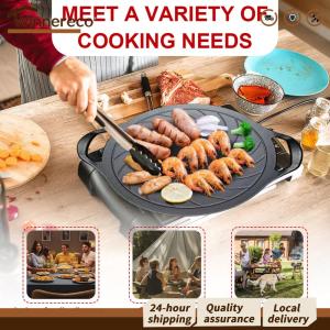【Free Shipping】 Heavy Duty Cast Iron Grill Pan 15 Inch Nonstick Round BBQ Griddle for Outdoor Cooking and Barbecue