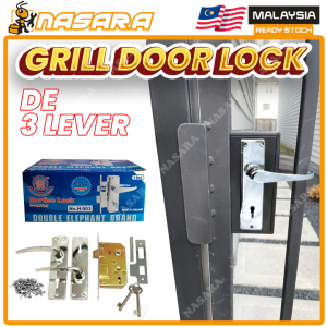 Nasara Mortice Lock Metal Grill Door 2-Level 3-Lever Handle Lock Latch Set / Kunci Pintu Rumah / 插芯锁