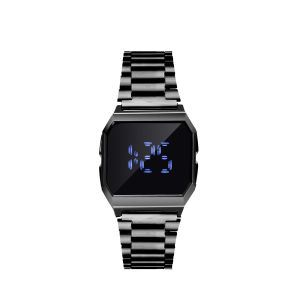 LED Electronic Touch Watch Square Dail Metal Steel Strap Watches Fashion Quartz Wristwatch for Men and Women