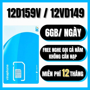 Sim 4G Vinaphone 12VD149 TRỌN GÓI MIỄN PHÍ 1 NĂM (6 GB 1 Ngày) Thả Ga Data + Đàm thoại Giá Cực Ưu Đãi FREESHIP - CHƯA KÍCH HOẠT