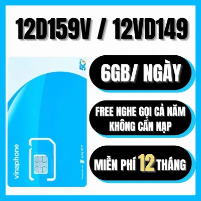 Sim 4G Vinaphone 12D159V Miễn Phí Trọn Gói 1 Năm Tặng 6GB/ngày Gọi SMS Nội Mạng + 200P Gọi Ngoại Mạng Không Cần Nạp Tiền | FREESHIP - CHƯA KÍCH HOẠT