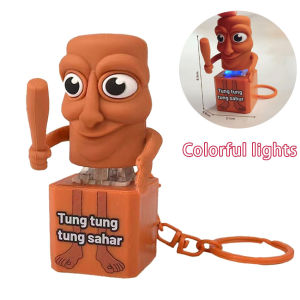 New Tralalero Tralala Tungtungtung Wooden Stick Man Button Keychain with Luminous Pendant - Anime Peripheral Decor Gift Toy