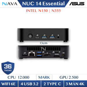 Mini PC ASUS NUC 14 Essential Intel N150 N355 DDR5 Tiết Kiệm Điện Wi-Fi 6E 3 Màn 4K Bảo Hành 3 Năm