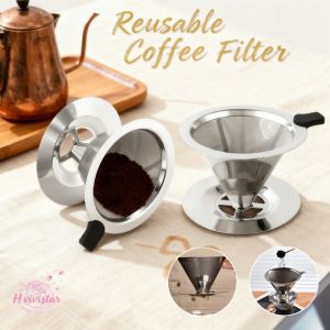 Reusable Coffee Filter Holder Stainless Steel Coffee Funnel Metal Pour Over Mesh Tea Brew Drip Filte
