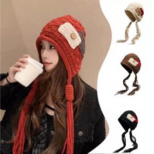 THANKSKY Ấm áp Mũ đan móc Tua dài Len Mũ len đan Thời trang Phong cách retro Mũ bảo vệ tai Phụ kiện thời trang