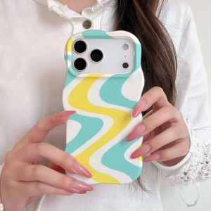 Water Ripple Pattern Curly Edge Protective Case For iPhone 17 16 15 14 13 Pro Max 2 IN 1 Hit Color Shockproof TPU+PC Back Cover