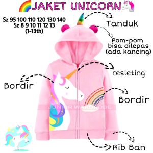 JAKET ANAK PEREMPUAN IMPORT MURAH SWEATER ANAK UNICORN APLIKASI TANDUK RAINBOW DAN BULU