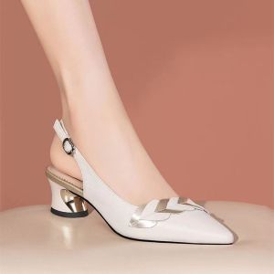 [Free Shipping] Womens high-heeled sandals with closed toe new summer style medium-heel chunky heel womens shoes pointed toe with back strap trendy Ins style womens sandals