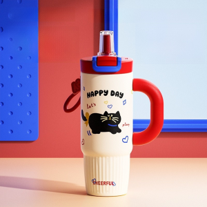 Cartoon Stainless Steel Large Capacity Insulated Cup  Long-lasting Insulation Food-grade Portable Straw Cup