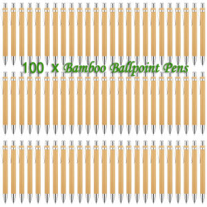 100Pcs Bamboo Wood Ballpoint Pen 1.0mm Bullet Tip Business Signature Ball Pen Office School Wrting Stationery HOT2026