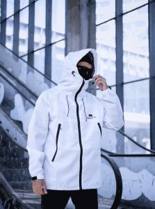 RA CLOTH JAKET GROPCORE WATERPROOF PUTIH GENIOUS PARASUT PRIA ANTI AIR
