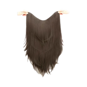 LEKGAVD 4 Clips Slightly Upturned Straight Hairpiece High Layered Synthetic Long V-Shaped Wig Hair Accessories Natural Clip On Hair Extensions for Women