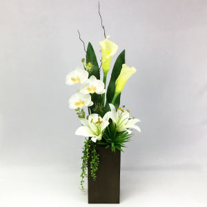 ดอกไม้ประดิษฐ์พร้อมกระถาง โทนสีเขียวครีม กระถางดอกไม้ประดิษฐ์เกรดพรีเมี่ยม ดอกไม้ปลอมตกแต่งบ้าน