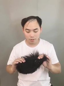 Broken lid texture hot stamping 100% Human Hair Mens Toupee Fashion And Handsome Style Hair Piece Breathable Net Hair Replacement Natural Color  Short Hair Wig For Men