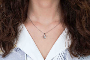 Butterfly Fly Away Necklace Embellished with Crystals Rhodium Plated