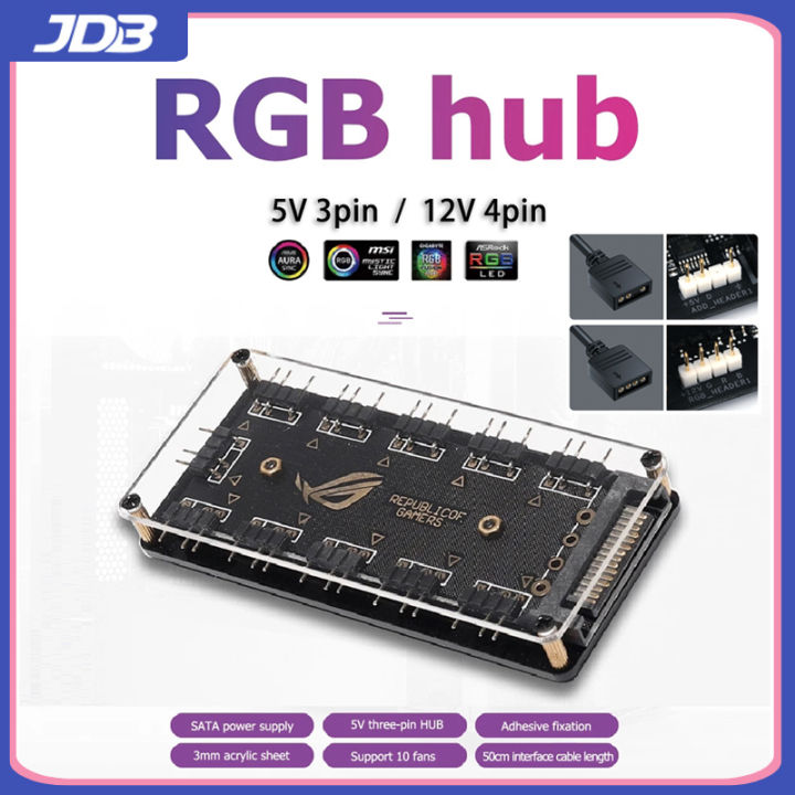 JDB 5V 3pin 12V4pin RGB 10 Hub Splitter SATA Power 3pin 4pin ARGB