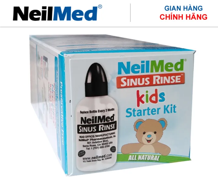Bộ dụng cụ rửa mũi xoang NeilMed Sinus Rinse Cho Bé- Kids-Sản xuất tại Mỹ-1 Bình 120ml+ 30 gói hỗn hợp muối