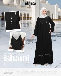 ISHAMI 21 DRESS MUSLIM ETHICA KEKINIAN BLACK & WHITE COCOK UNTUK OUTFIT LEBARAN HAJI/UMROH TERBARU 2025