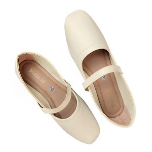 Sepatu Flat Wanita Mary Jane Ujung Bulat Hak Rendah Hitam Cream Mocca Maroon
