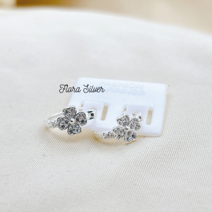 FLORA 0638B - Bông tai bạc ta hình cỏ bốn lá màu hồng trắng dành cho bé gái