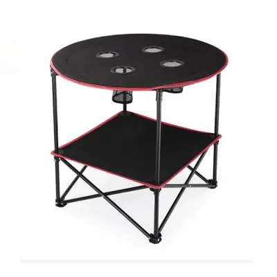 Orzee Portable Camping Table Folding Picnic Tables with 4 Cup Holders For BBQ Outdoor Fishing Stainless Steel Lightweight Stand Non-Slip Feet