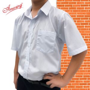 Áo trắng học sinh nam tay ngắn đồng phục đi học cho bé trai từ 20-110 kg vải KT Silk mềm mướt hiệu Amazing