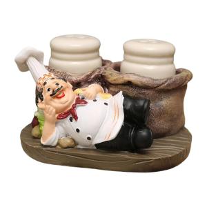 Chefs Statue Salt & Peppers Bottle Holder Decorative Ornament 2 Seasoning/Toothpick Bottle Figurines for Homes Kitchen