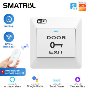 SMATRUL Tuya Smart Access Control WIFI Door Control Switch RF433 Intelligent Automatic Reset Exit Button Remote Door Opening Smart Life App Voice Opening Remote Controller For AlexaGoogle Home