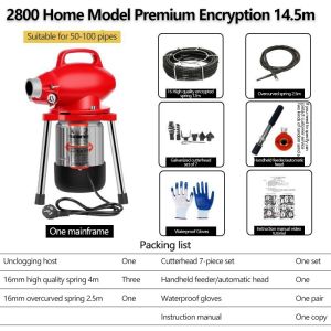 Unicorn 2800W Automatic Dredge Machine Professlonal ClearTollet Blockage Draln Cleaning Machine Electric PipeDredging Sewer Tools Electric Pipe
