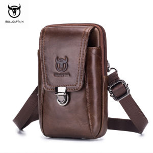 BULLCAPTAIN Belt Bag Mens Leather Shoulder Crossbody Bag 6.5 Inch Phone