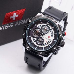 Jam Tangan Pria Sa Army Chrono Tali Kulit Mewah Fashion Cowok Elegan Terbaru