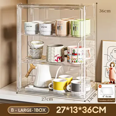 DwellDreams Acrylic Display Case Mug Storage Organizer Desk Storage Stackable Magnetic Dustproof Box Water Cup Storage Rack#XH015