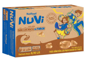 Thùng 48 hộp NuVi Thức uống Sữa Lúa Mạch Cacao có thạch 170ml - Thương Hiệu NUTIFOOD