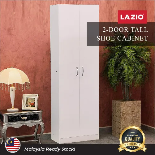 Ready Stock Modern White & Brown 2 Door Tall Shoe Storage Cabinet Shoe ...