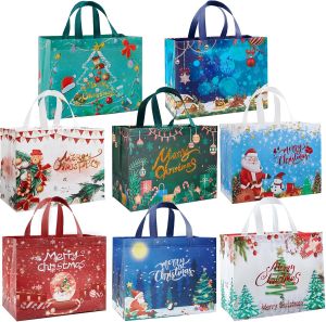 10pcs Christmas Gift Bags with Handles Large Non-Woven Tote Bags for Wrapping Xmas Party Favors Christmas Bags for Gifts Wrapping Shopping