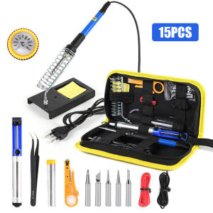 15 in 1 Electric Soldering Iron Set 220V 60W Adjustable Temperature 200-450°C Electric Welding Iron Tool Solder Rework Station Heat Pencil Mini Welding Repair Tools