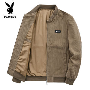 PLAYBOY Suede Jacket Mens Jacket Business Casual Thick Jacket Baseball Collar Jacket Corduroy Jacket M-4XL